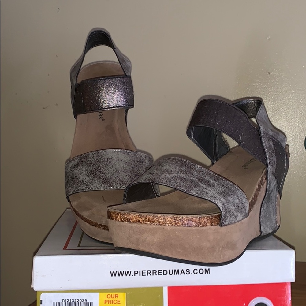 Pewter Hester Pierre Dumas wedges. Size 10
